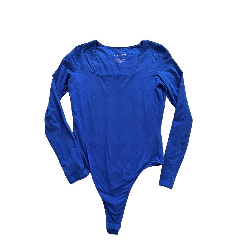 Everlane Supima Cotton Cobalt Blue Square Neck Bodysuit Womens M Long Sleeve